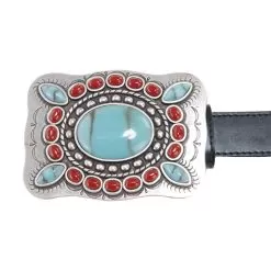 3-D Black Belt With Turquoise And Red Conchos -Western Cowboy Equipment Shop A908 2