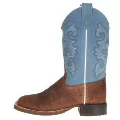 Old West Youth Brown Bull Hide Sky Blue Suede Shaft Cowboy Boot -Western Cowboy Equipment Shop BCS1944 21