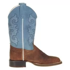 Old West Youth Brown Bull Hide Sky Blue Suede Shaft Cowboy Boot -Western Cowboy Equipment Shop BCS1944 41
