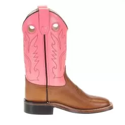 Old West Childrens Tan Canyon Pink Top Square Toe Boot -Western Cowboy Equipment Shop BSC1839 PG 60 7669