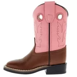 Old West Infant Toddler Tan And Pink Square Toe Cowgirl Boot -Western Cowboy Equipment Shop BSI1 20839 03
