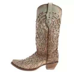 Corral Women's Mint Glitter Inlay Snip Toe Cowgirl Boots -Western Cowboy Equipment Shop C3332 2