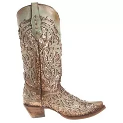 Corral Women's Mint Glitter Inlay Snip Toe Cowgirl Boots -Western Cowboy Equipment Shop C3332 4