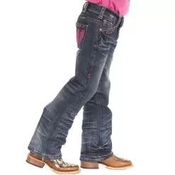Girl's Cowgirl Tuff Fly Free Pink Feather Jeans