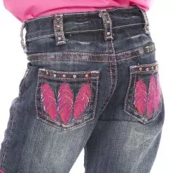 Girl's Cowgirl Tuff Fly Free Pink Feather Jeans -Western Cowboy Equipment Shop GJFFPK 3
