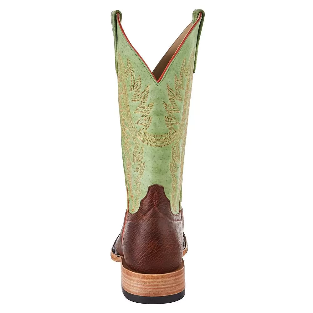 Horsepower Men's Men's Top Hand Antique Saddle Smooth Ostrich 13in. Green Top Square Toe Boot 6 Horsepower Men's Men's Top Hand Antique Saddle Smooth Ostrich 13in. Green Top Square Toe Boot - Image 4