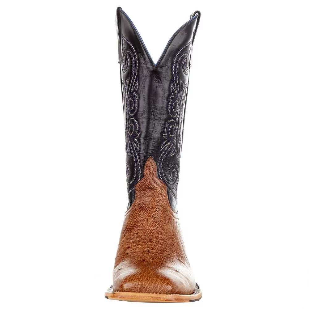 Horsepower Men's Horsepower Top Hand Rum Brown Glazed Smooth Ostrich 13' Blue Top Boot 4 Horsepower Men's Horsepower Top Hand Rum Brown Glazed Smooth Ostrich 13' Blue Top Boot - Image 2