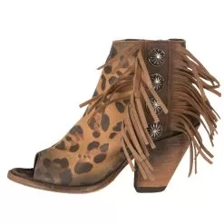 Chita Miel Tan Open Toe With Fringe Booties -Western Cowboy Equipment Shop LB 712807CHEETAH 2 39513995 3171 40ff a051 61241723e152