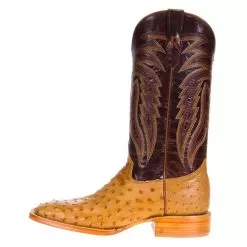 R Watson Boots Men's Antique Saddle Full Quill Ostrich 13in. Volcano Brass Goat Top Boot -Western Cowboy Equipment Shop MU10001 2