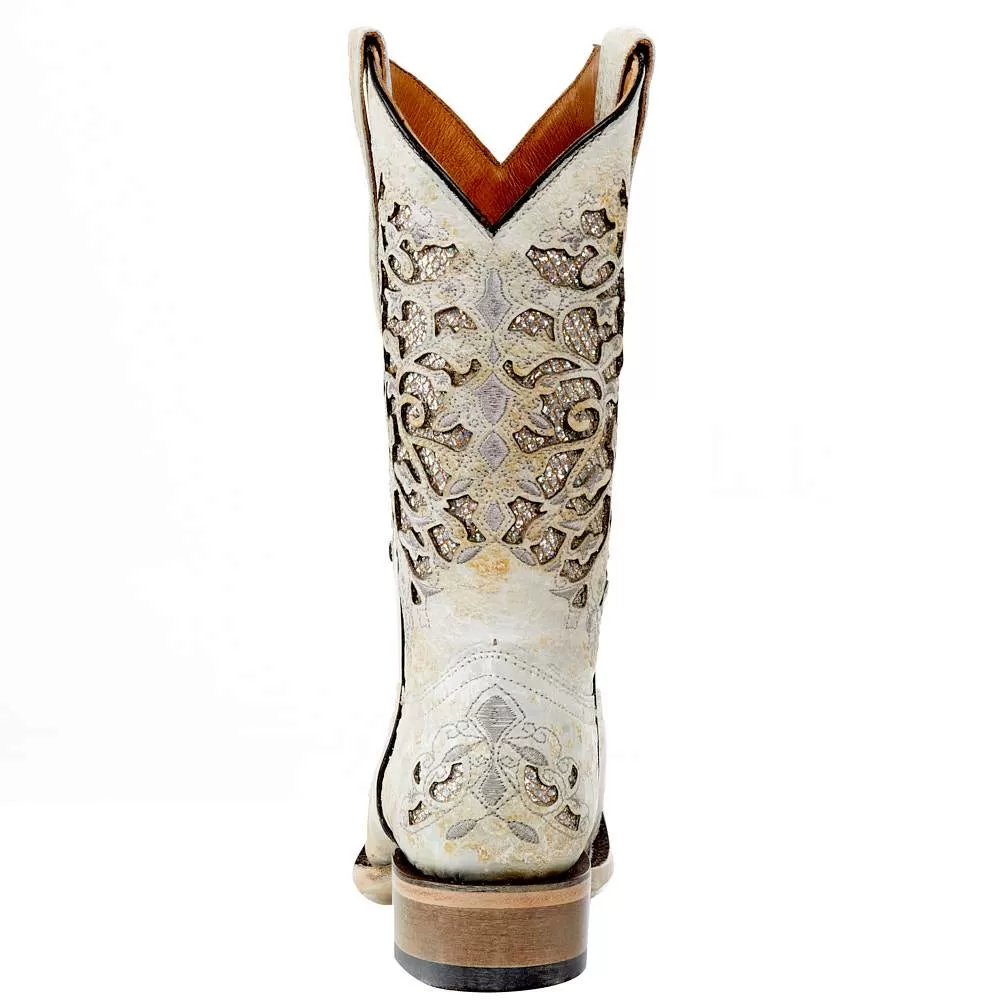 Corral Kids White Glitter Inlay Sq Toe Cowgirl Boot 6 Corral Kids White Glitter Inlay Sq Toe Cowgirl Boot - Image 4
