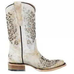 Corral Kids White Glitter Inlay Sq Toe Cowgirl Boot 11 Corral Kids White Glitter Inlay Sq Toe Cowgirl Boot -Western Cowboy Equipment Shop T0039 51