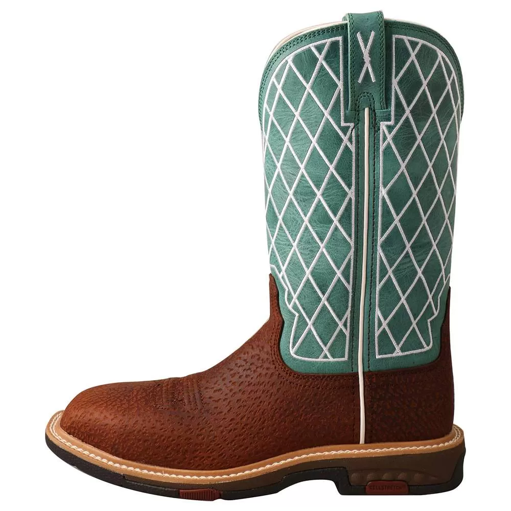 Twisted X Ladies Tobac 11` Turquoise Alloy Toe Square Toe Work Boot 4 Twisted X Ladies Tobac 11` Turquoise Alloy Toe Square Toe Work Boot - Image 2
