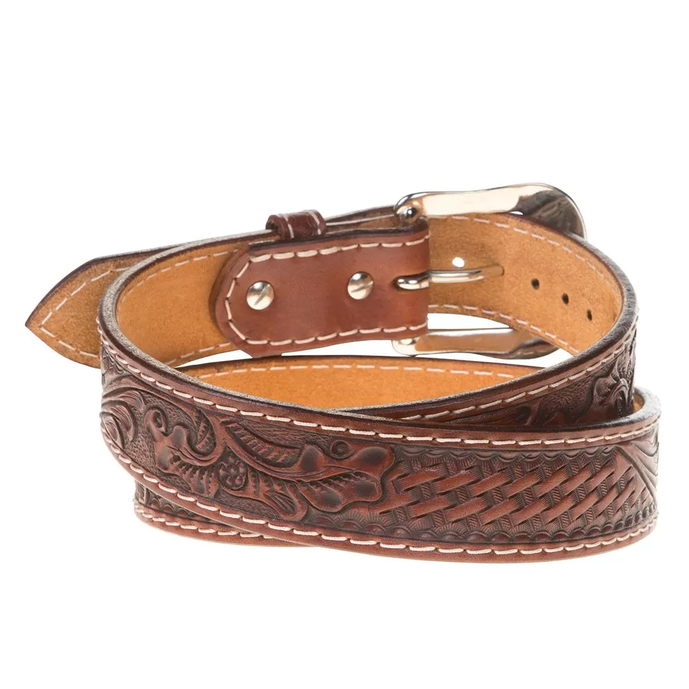 Western Fashion Men`s Chestnut Basket Floral Twisted X Belt 4 Western Fashion Men`s Chestnut Basket Floral Twisted X Belt - Image 2