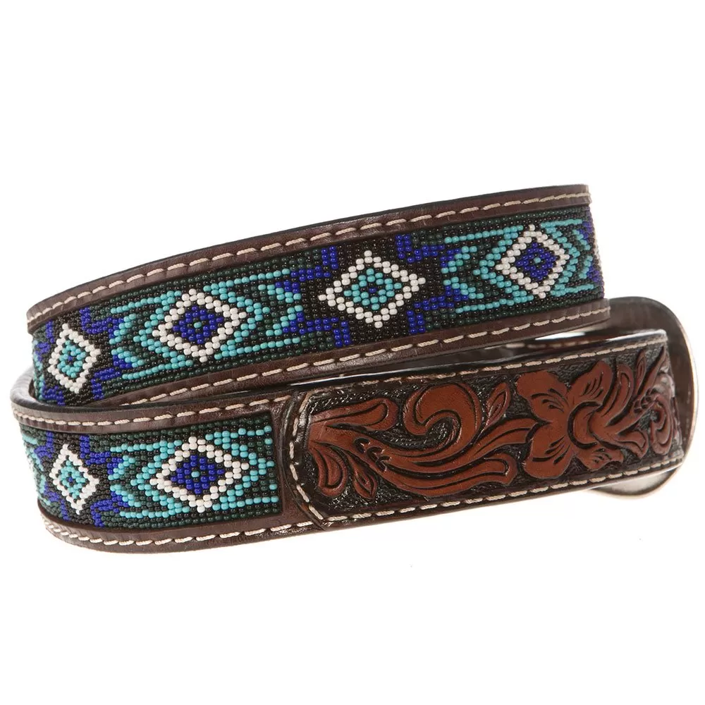 Western Fashion Mens Brown Belt With Blue And Turquoise Beading XIBB101 4 Western Fashion Mens Brown Belt With Blue And Turquoise Beading XIBB101 - Image 2